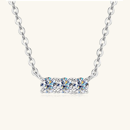 925 Sterling Silver Inlaid Moissanite Bar Necklace.