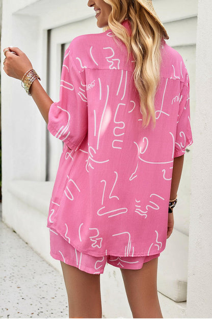 Printed Button Up Shirt and Shorts Set.