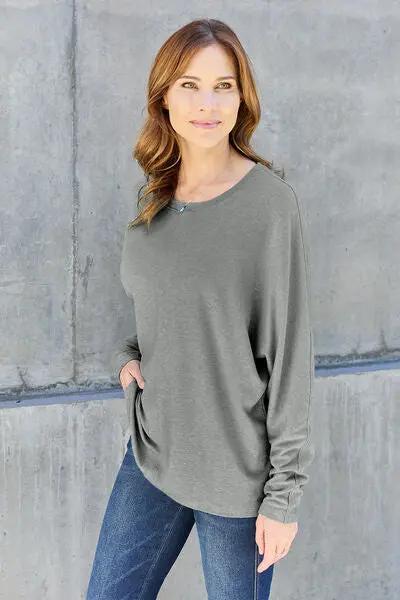Double Take Full Size Round Neck Long Sleeve T-Shirt - Love Salve