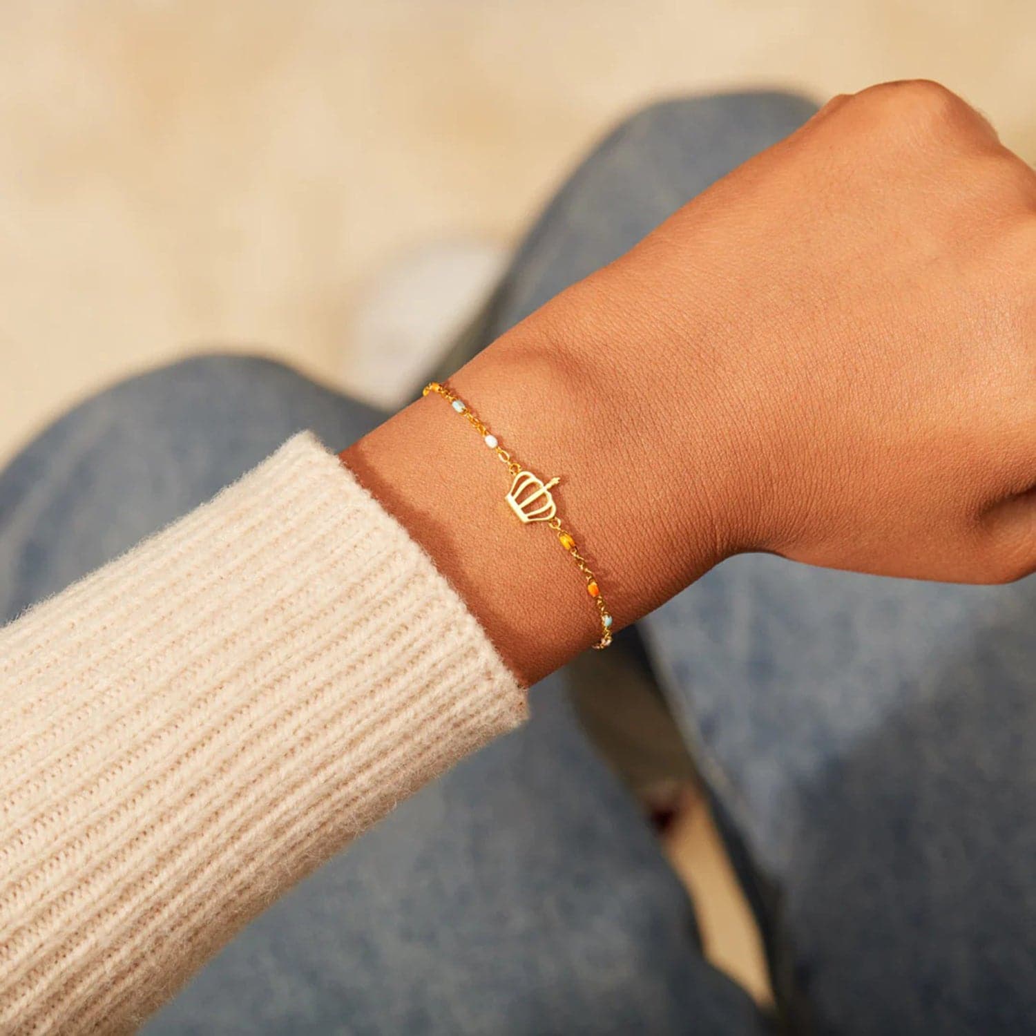 Crown Shape 18K Gold-Plated Bead Bracelet.