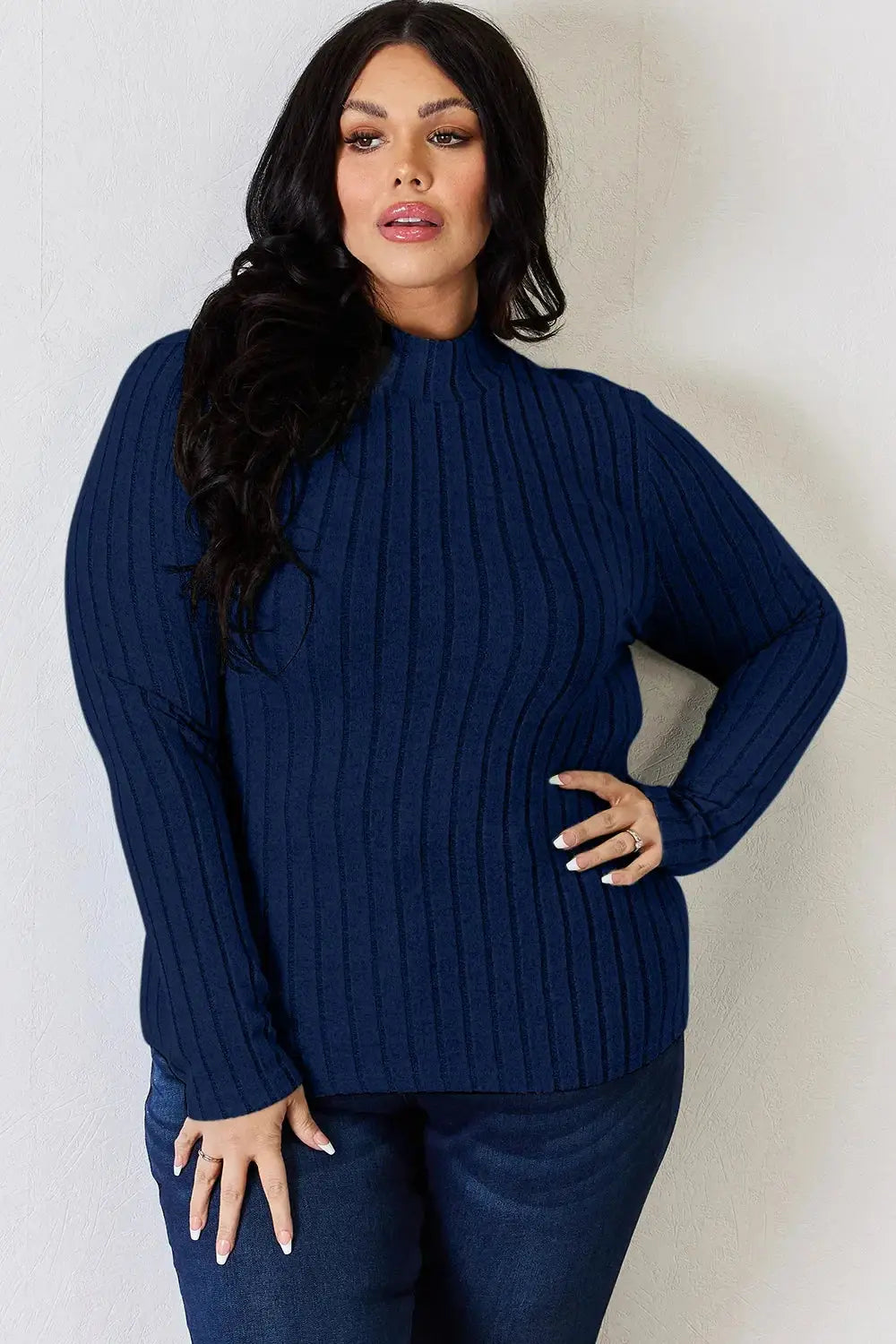 Basic Bae Full Size Ribbed Mock Neck Long Sleeve T-Shirt - Love Salve