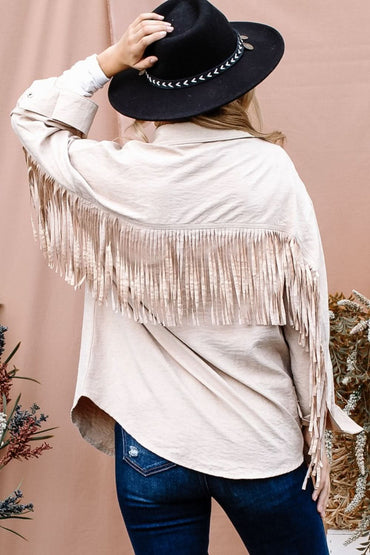 Fringe Back Button Down Shacket