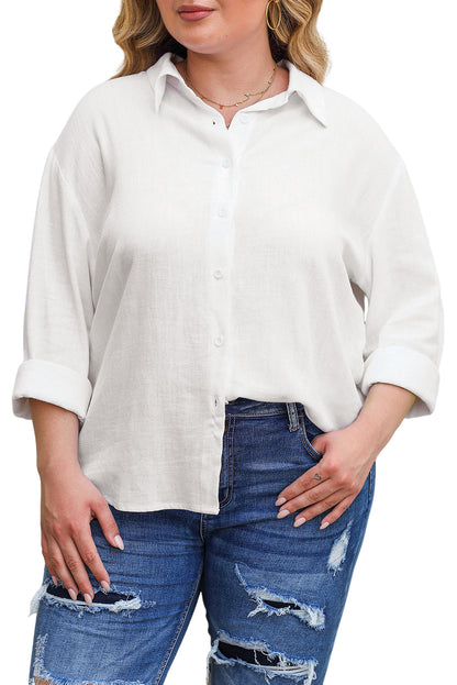 Chic white linen button-up shirt for plus size elegance