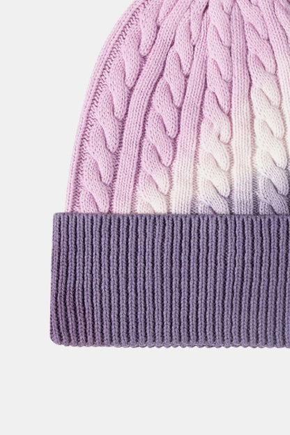 Contrast Tie-Dye Cable-Knit Cuffed Beanie.