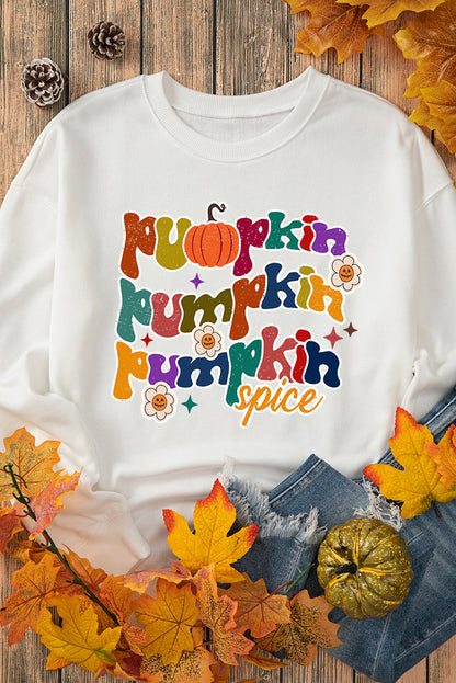 Beige pumpkin spice graphic sweatshirt for a cozy Thanksgiving vibe