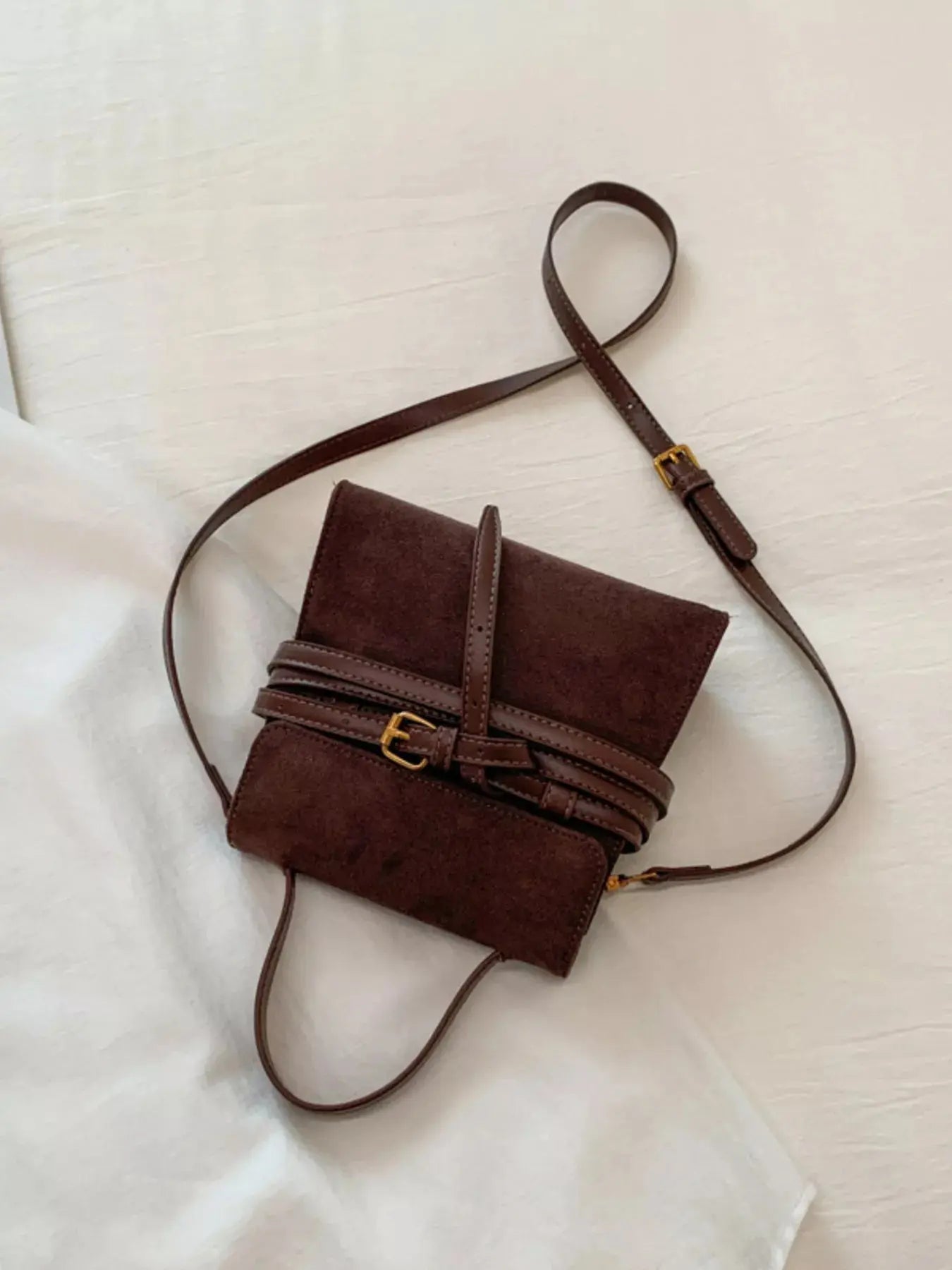 Suede Buckle Decor Crossbody Bag Simply Love