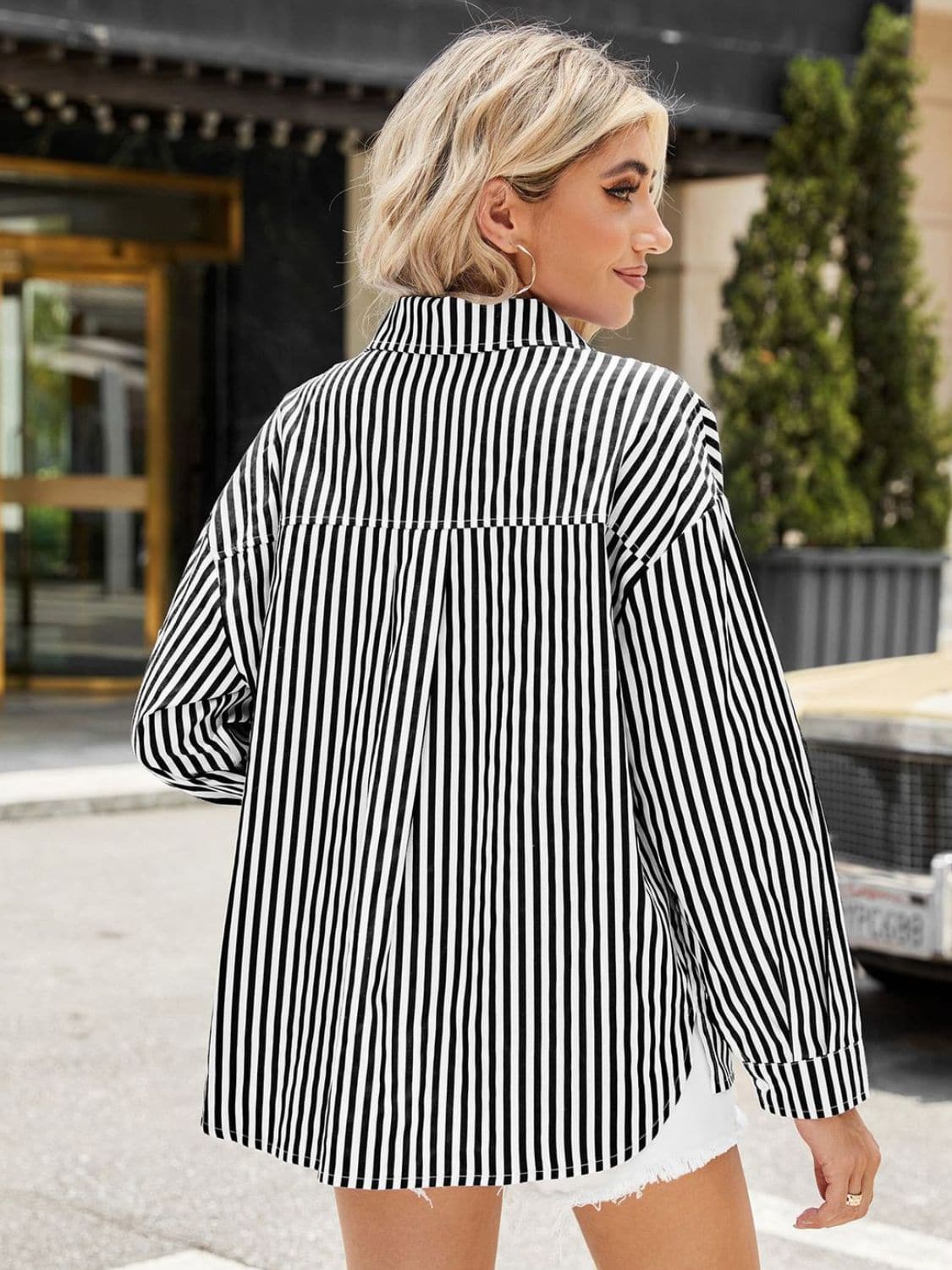 Striped Button Up Long Sleeve Shirt.