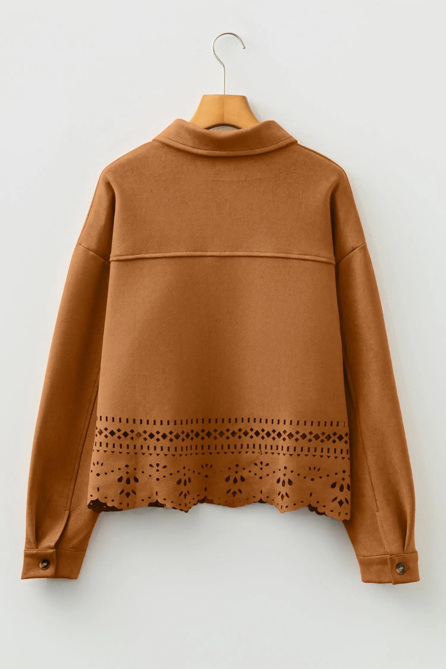 Thai Curry Solid Color Faux Suede Retro Jacket With Hollowed Detail Dear-Lover Dropshipping