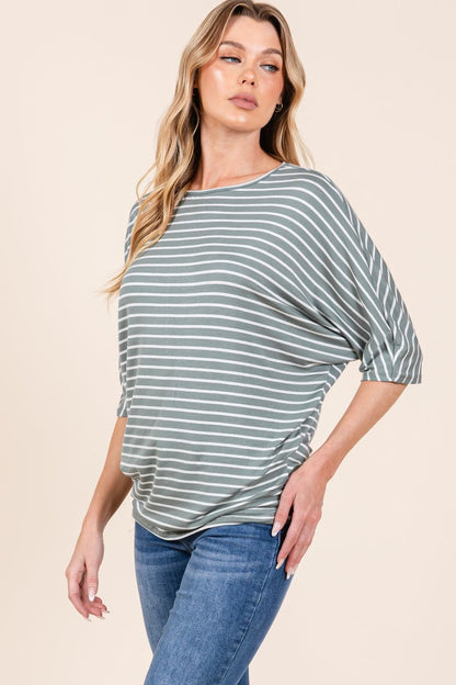 Elegant striped dolman sleeve top with boat neck design