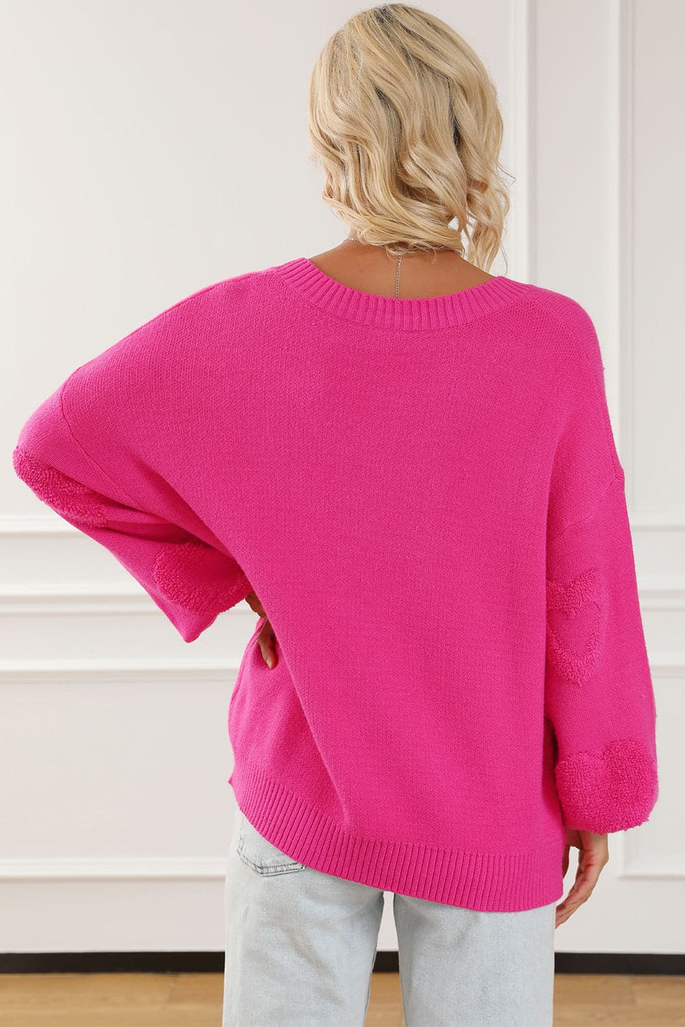 Pearl Detail V-Neck Long Sleeve Sweater.