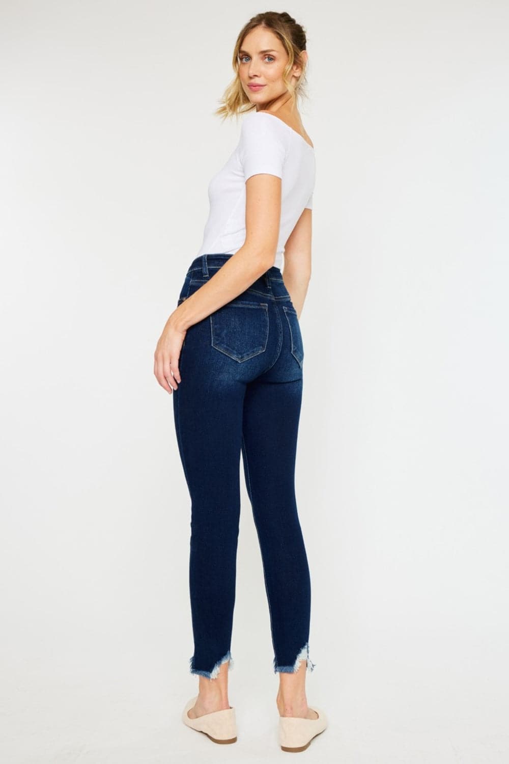 Frayed hem high rise ankle skinny jeans by Kancan