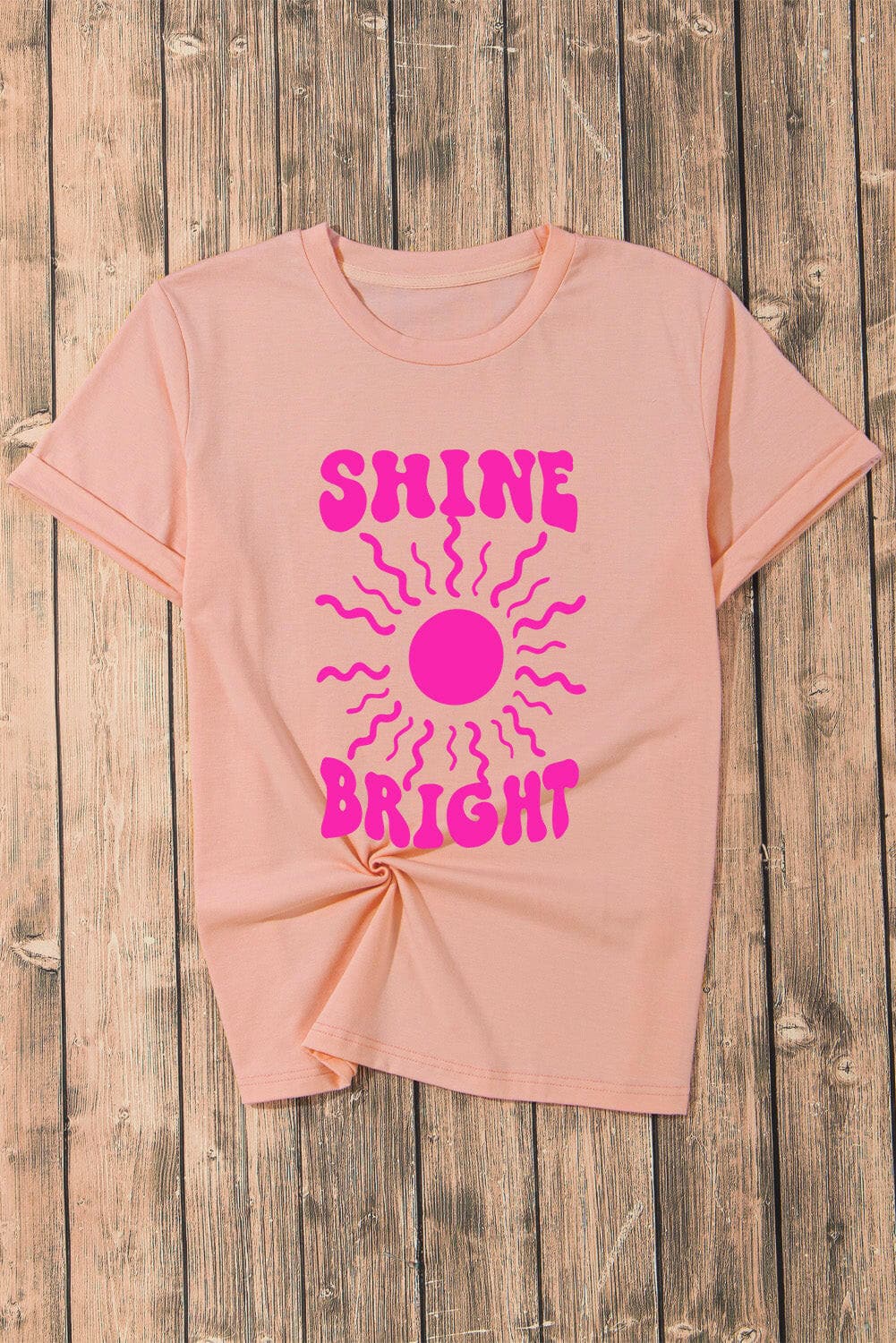 SHINE BRIGHT Round Neck Short Sleeve T-Shirt.