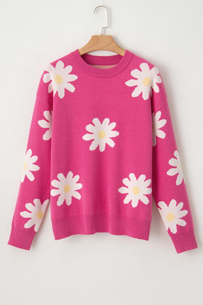 Daisy Round Neck Dropped Shoulder Sweater.