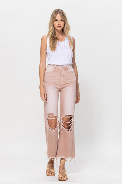 Rose Pink 90's Vintage Cropped Flare Jeans