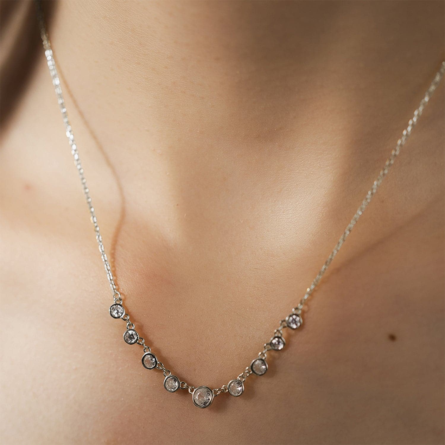 Inlaid Zircon 925 Sterling Silver Necklace.