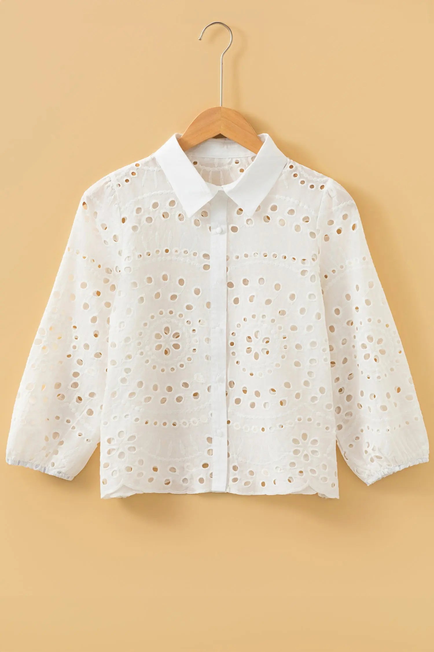 White Eyelet Embroidered Puff Sleeve Cropped Shirt For Women Dear-Lover Dropshipping