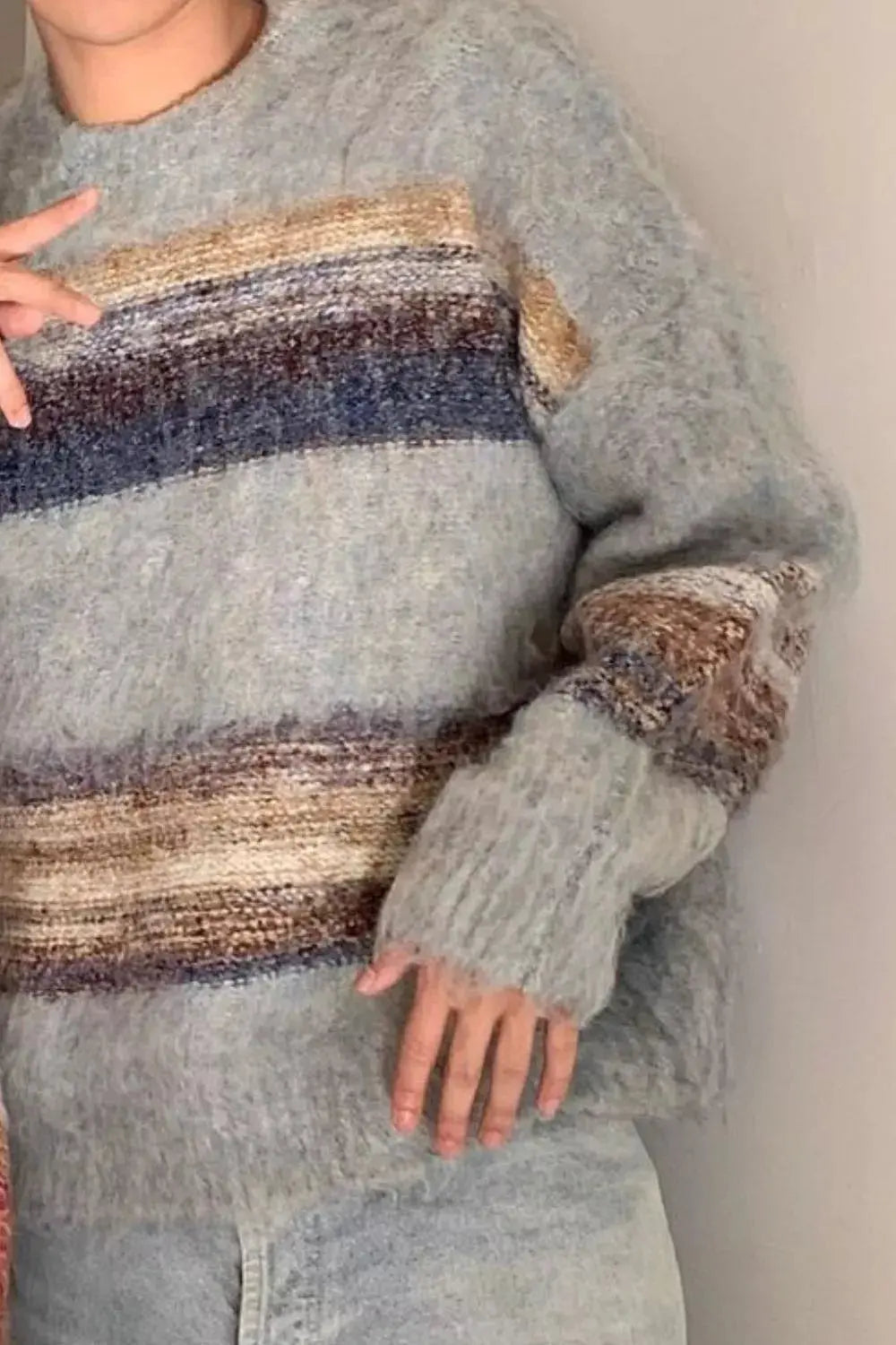 Men's Striped Round Neck Sweater Simply Love