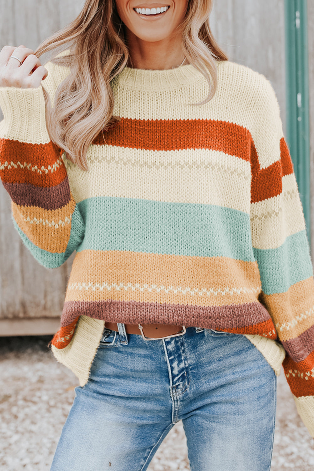 Chic striped color block sweater with drop-shoulder design