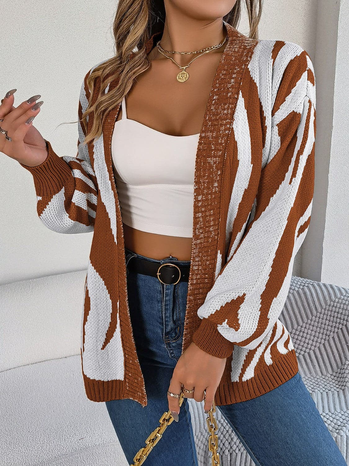 Open Front Animal Print Cardigan.