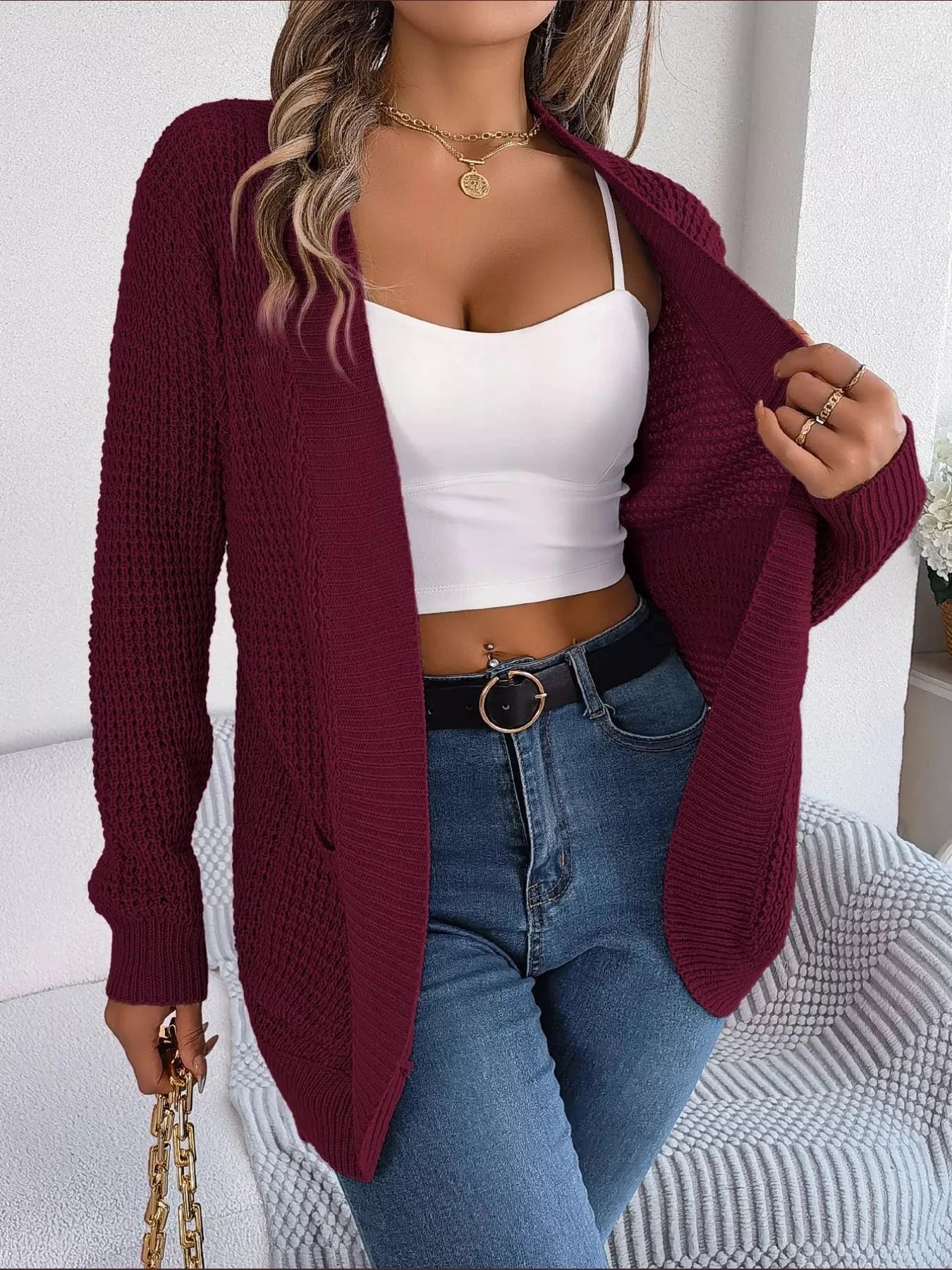 Chunky Knit Open Front Cardigan with Pockets Coco’s Tee Boutique