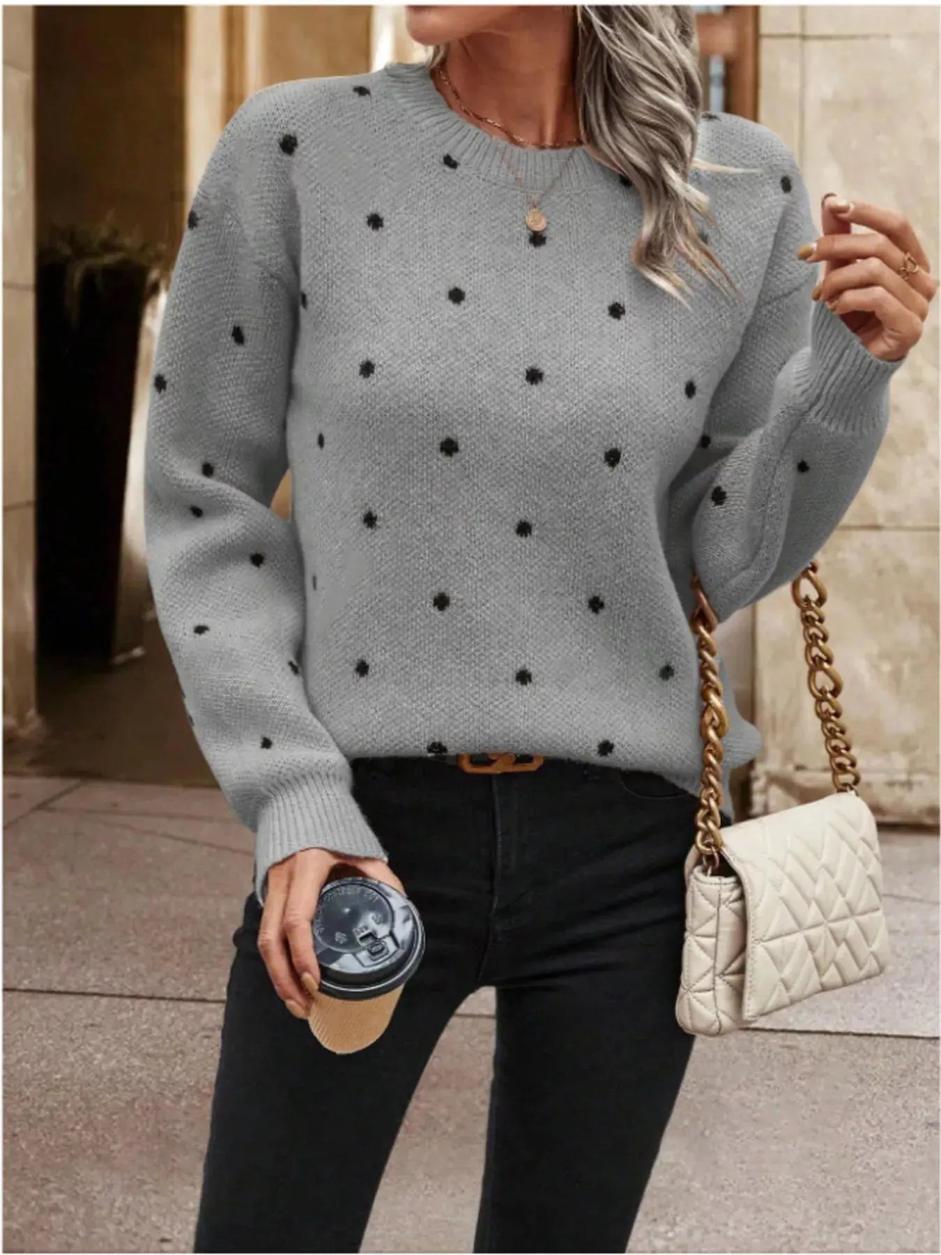 Polka Dot Long Sleeve Sweater Simply Love