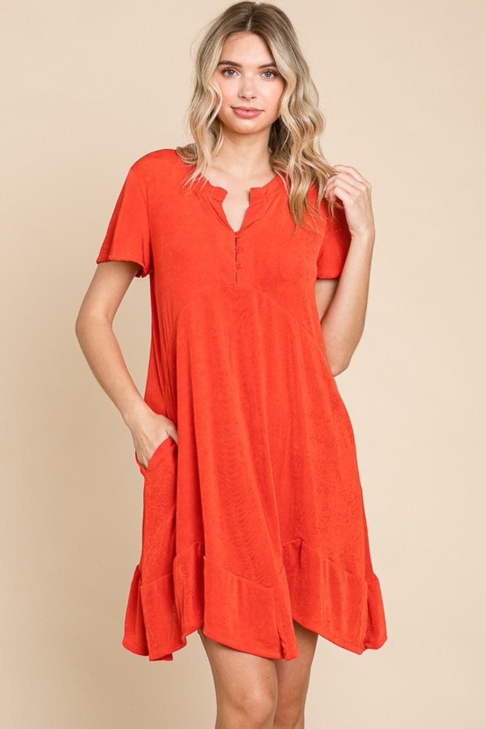 Culture Code Full Size Notched Short Sleeve Dress.