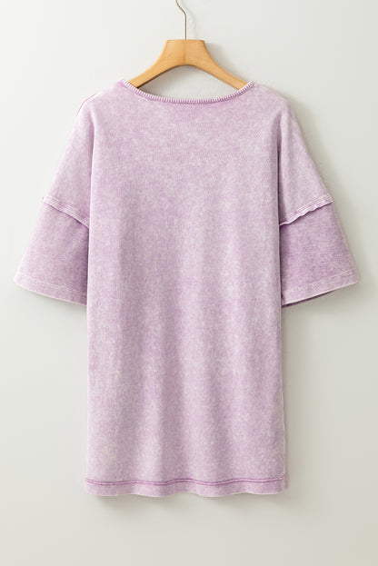 Orchid petal vintage-inspired oversized tee with exposed seams