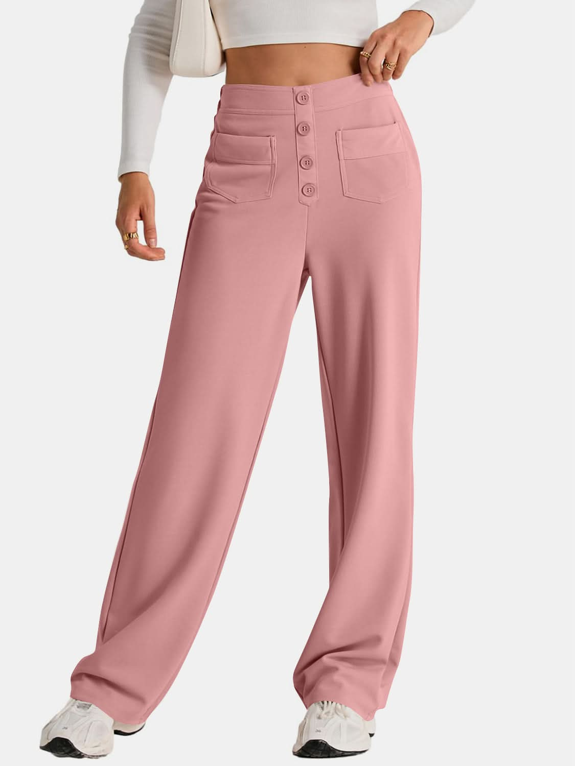 High Rise Wide Leg Trousers with Pockets