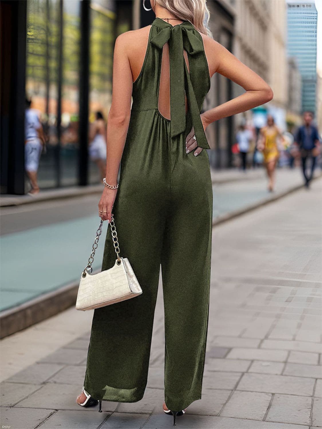 Tied Grecian Wide Leg Jumpsuit.