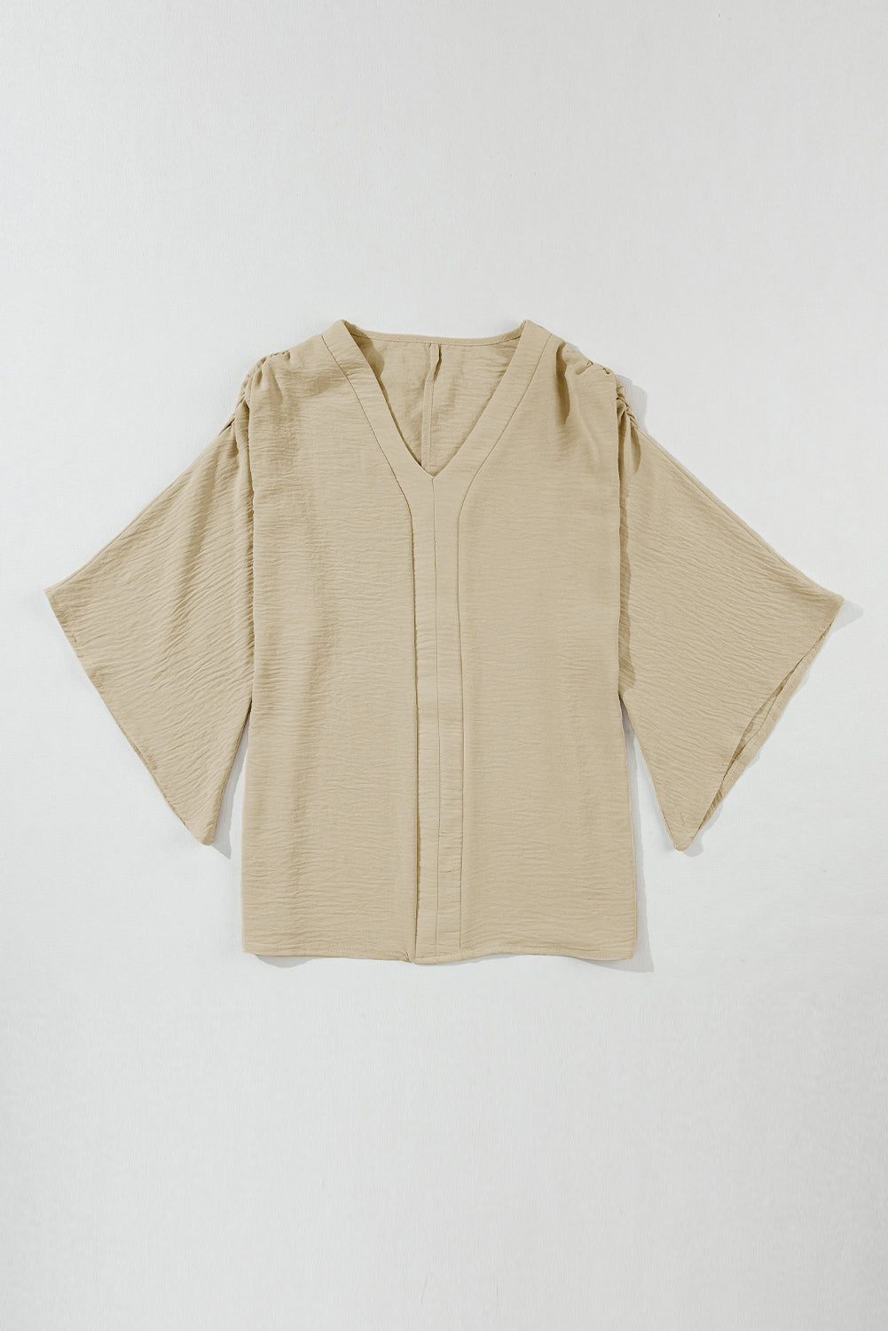 Parchment V neck crinkled blouse with wide sleeves