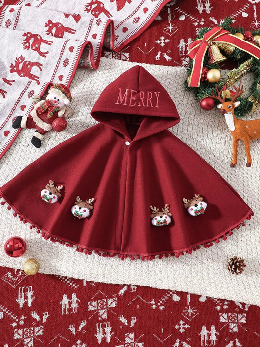 Children's Reindeer Embroidered Christmas Cape Outerwear Simply Love