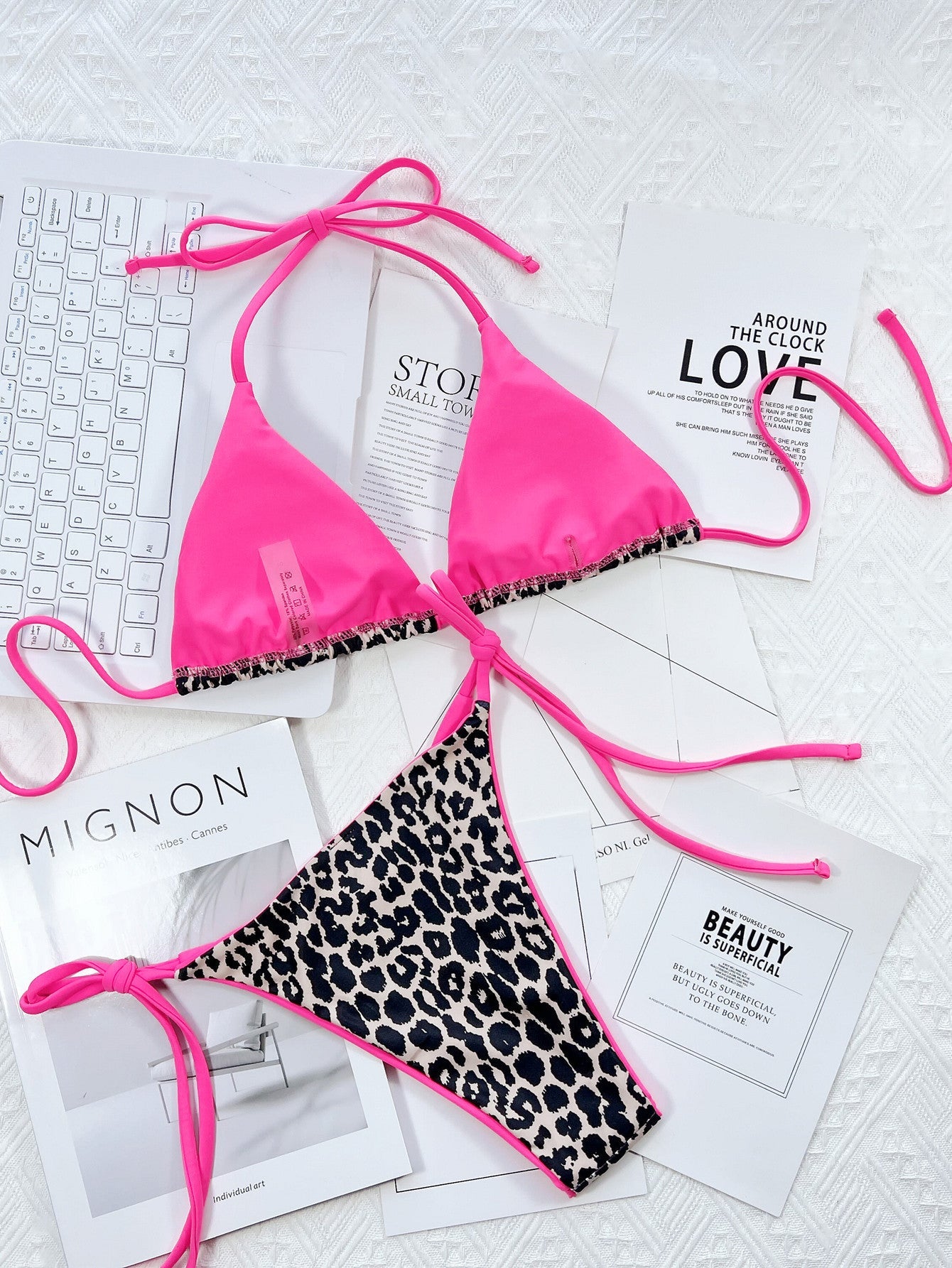 Bold & Wild: Pink Leopard Print Tie Bikini Set