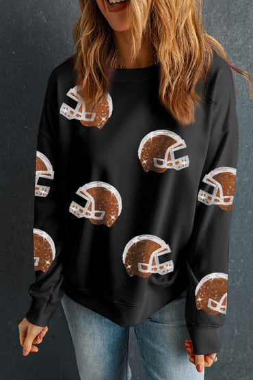 Sequin Round Neck Long Sleeve Sweatshirt.