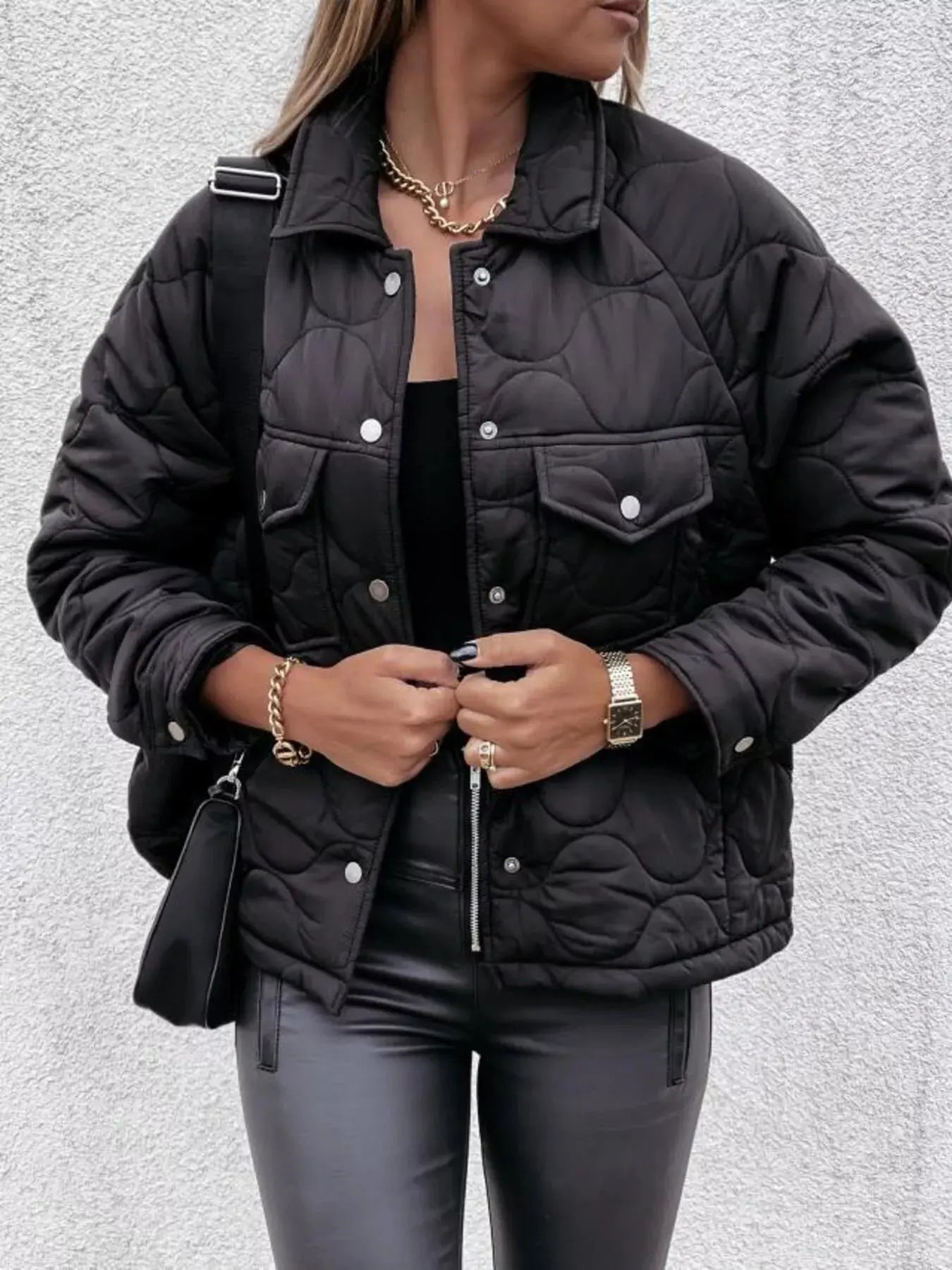 Quilted Snap-Down Casual Jacket Simply Love