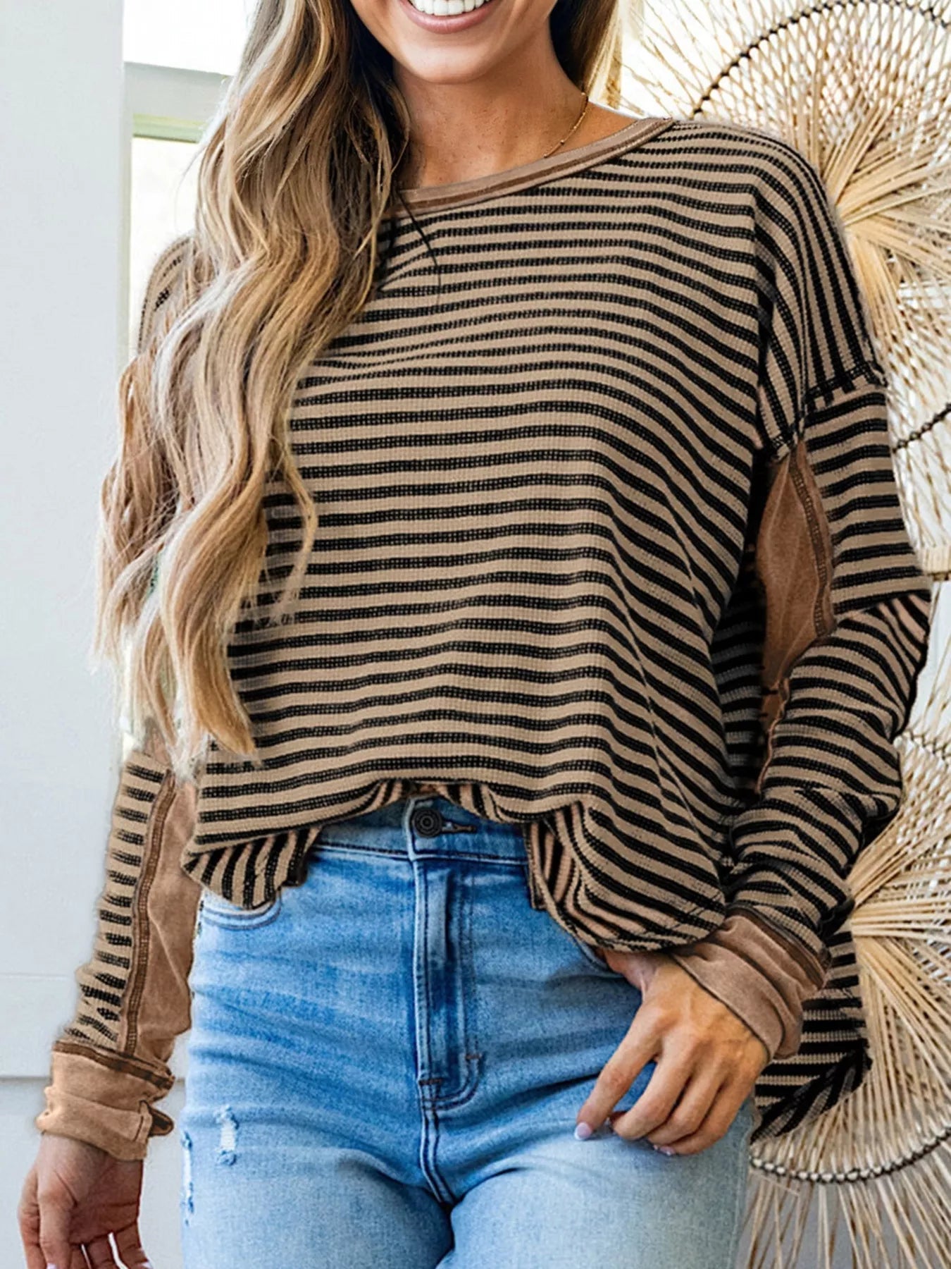 Stripe Thermal Knit Drop Shoulder Casual Top Simply Love