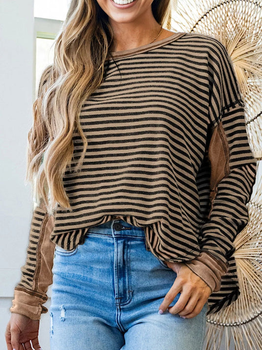 Stripe Thermal Knit Drop Shoulder Casual Top Simply Love