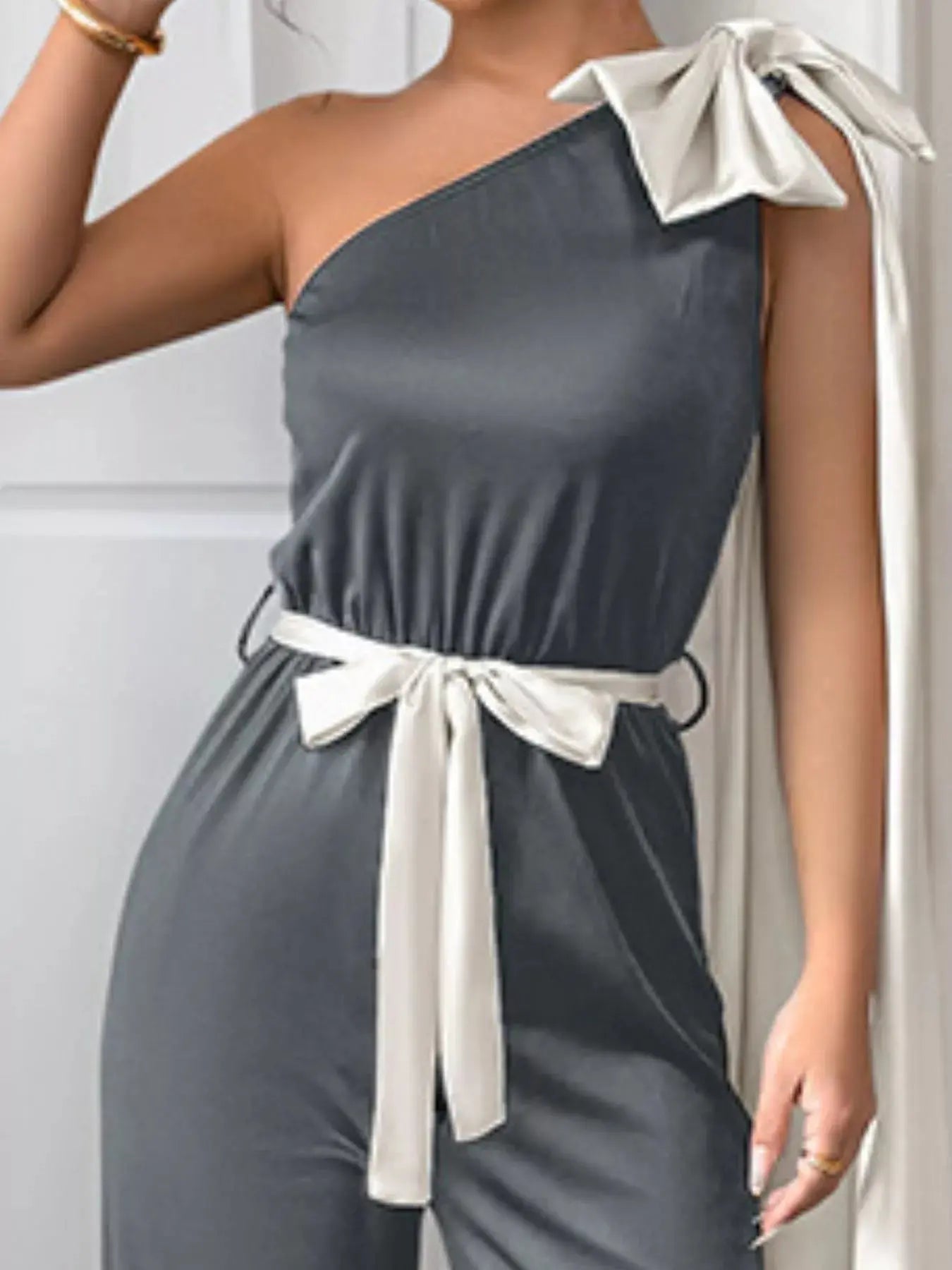 One-Shoulder Bowknot Wide Leg Jumpsuit Simply Love