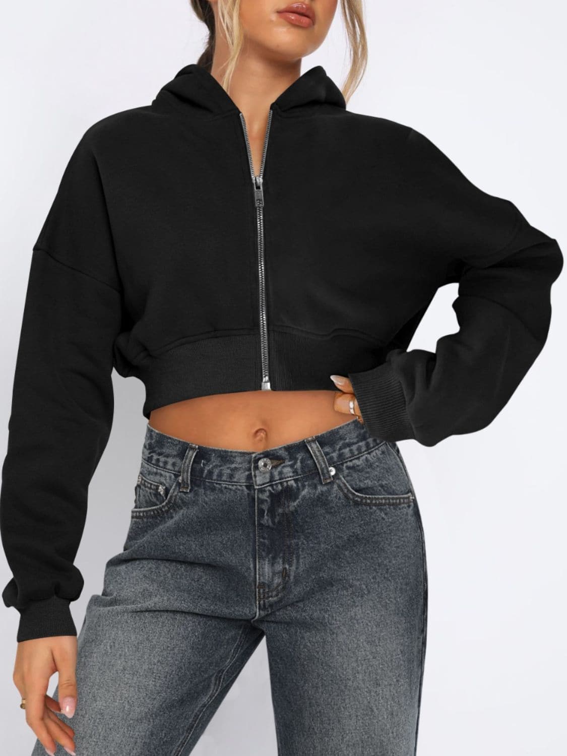 Cropped zip-up hoodie for women