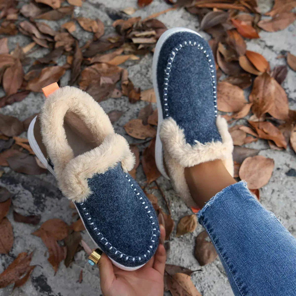 Cozy Fur Trimmed Slip Ons Suede And Rubber Flats Warm Winter Shoes Simply Love