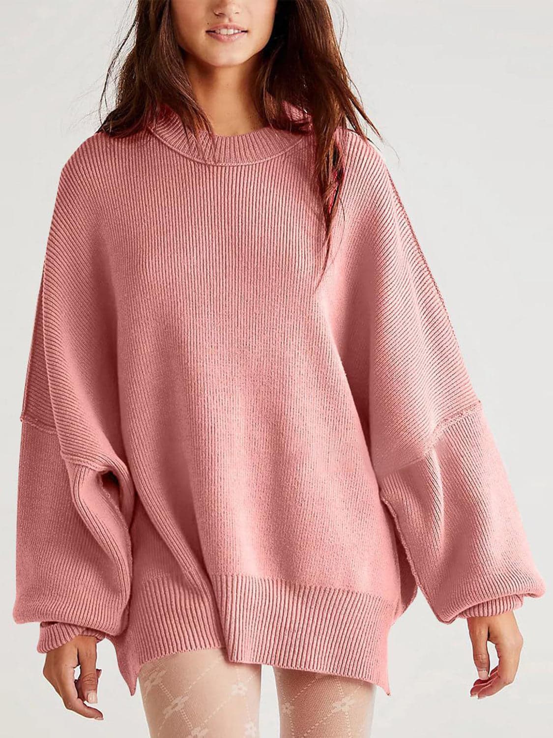 Cozy chic long sleeve sweater with side slits