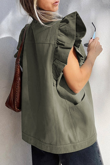 Green Bay Ruffled Patchwork Denim Jacket Vest For Women