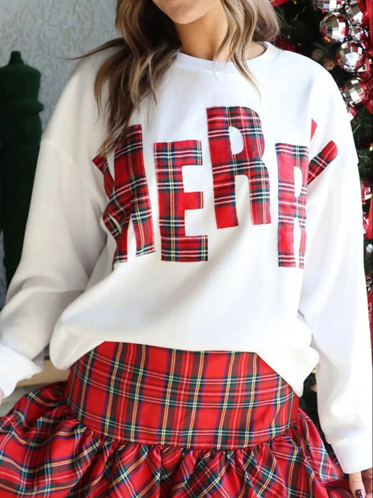 Plaid Merry Christmas Vacation Sweatshirt For Women Red Letters Simply Love