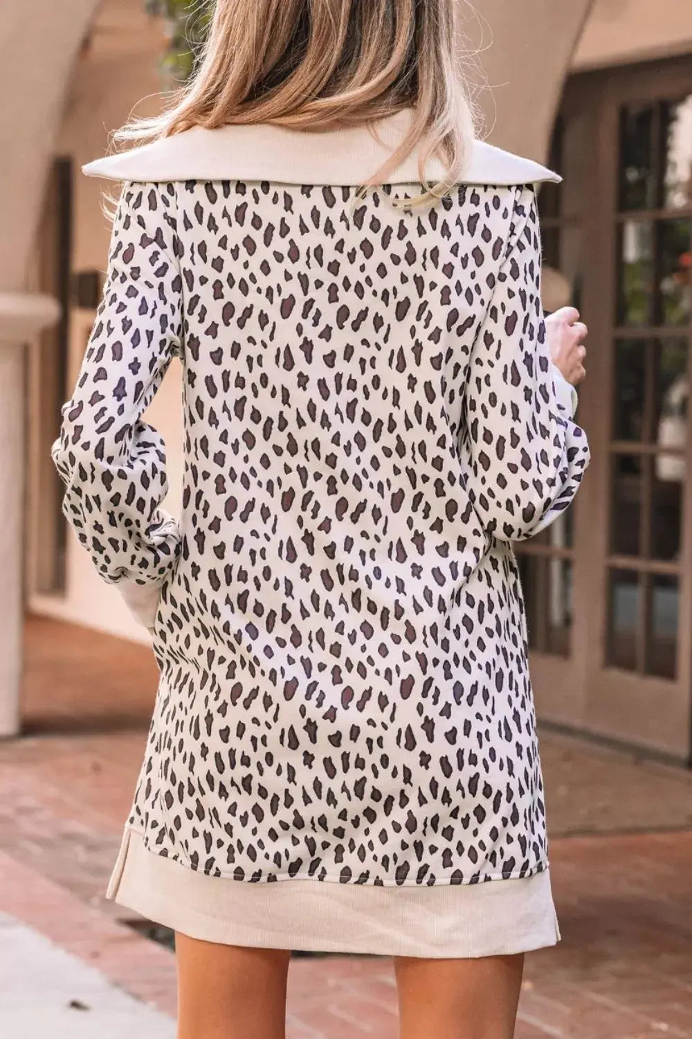 Leopard Print Zip up Collar Patchwork Shift Mini Dress Simply Love
