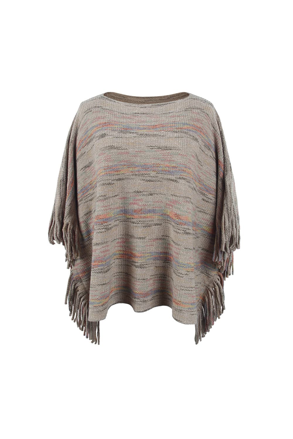 Round Neck Fringe Detail Sleeve Poncho.