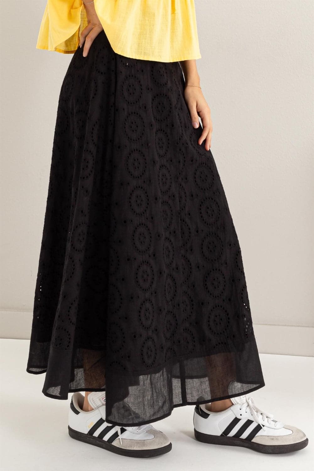 HYFVE Eyelet High-Waist Midi Skirt.