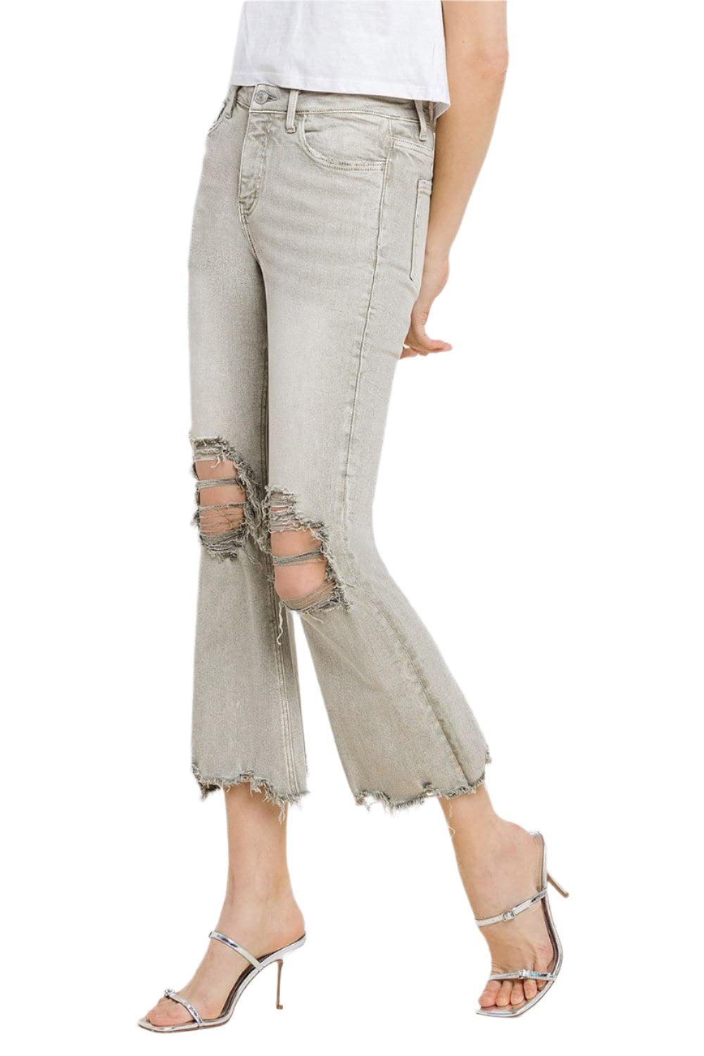 Lovervet Distressed Raw Hem Cropped Flare Jeans.