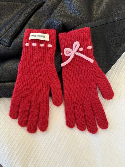 Knitted Gloves with Bow Accent Simply Love