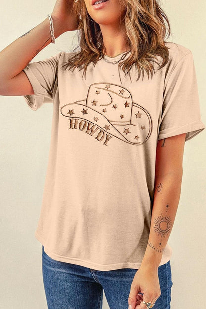 Hat Graphic Round Neck Short Sleeve T-Shirt.