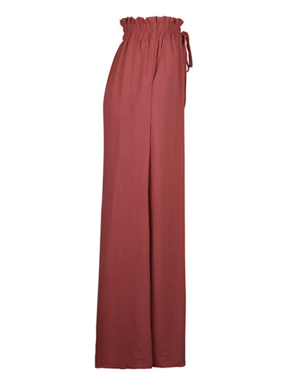 Frill-Detail Tie-Waist Wide Leg Trousers