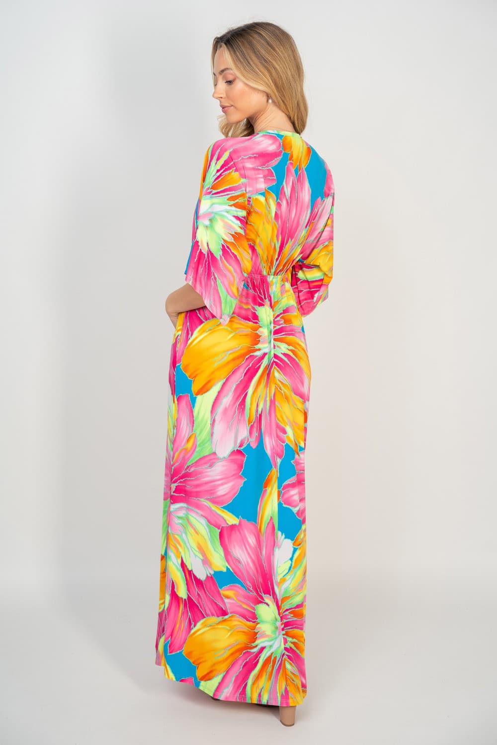 White Birch Printed V-Neck Maxi Dress with Pockets.